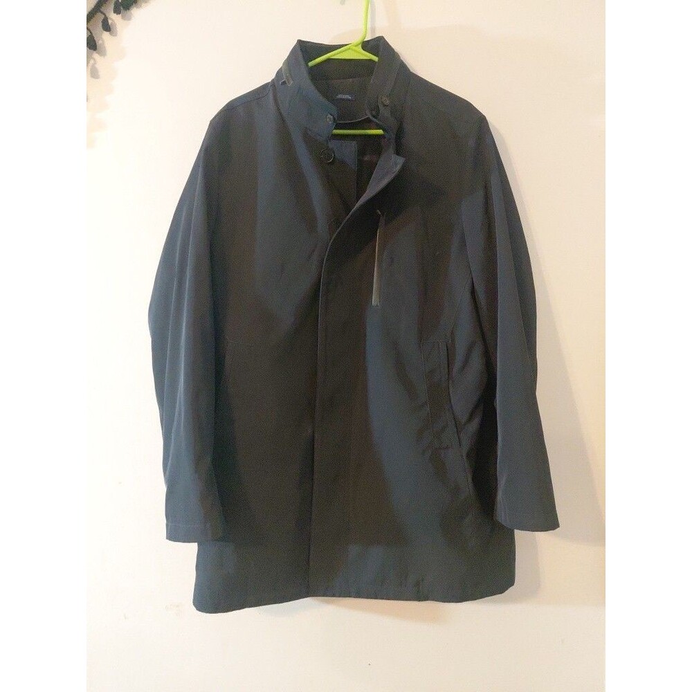 JWN Mens Coat Double Lined Slick Material Sz M With Rainhood Folded In Collar
